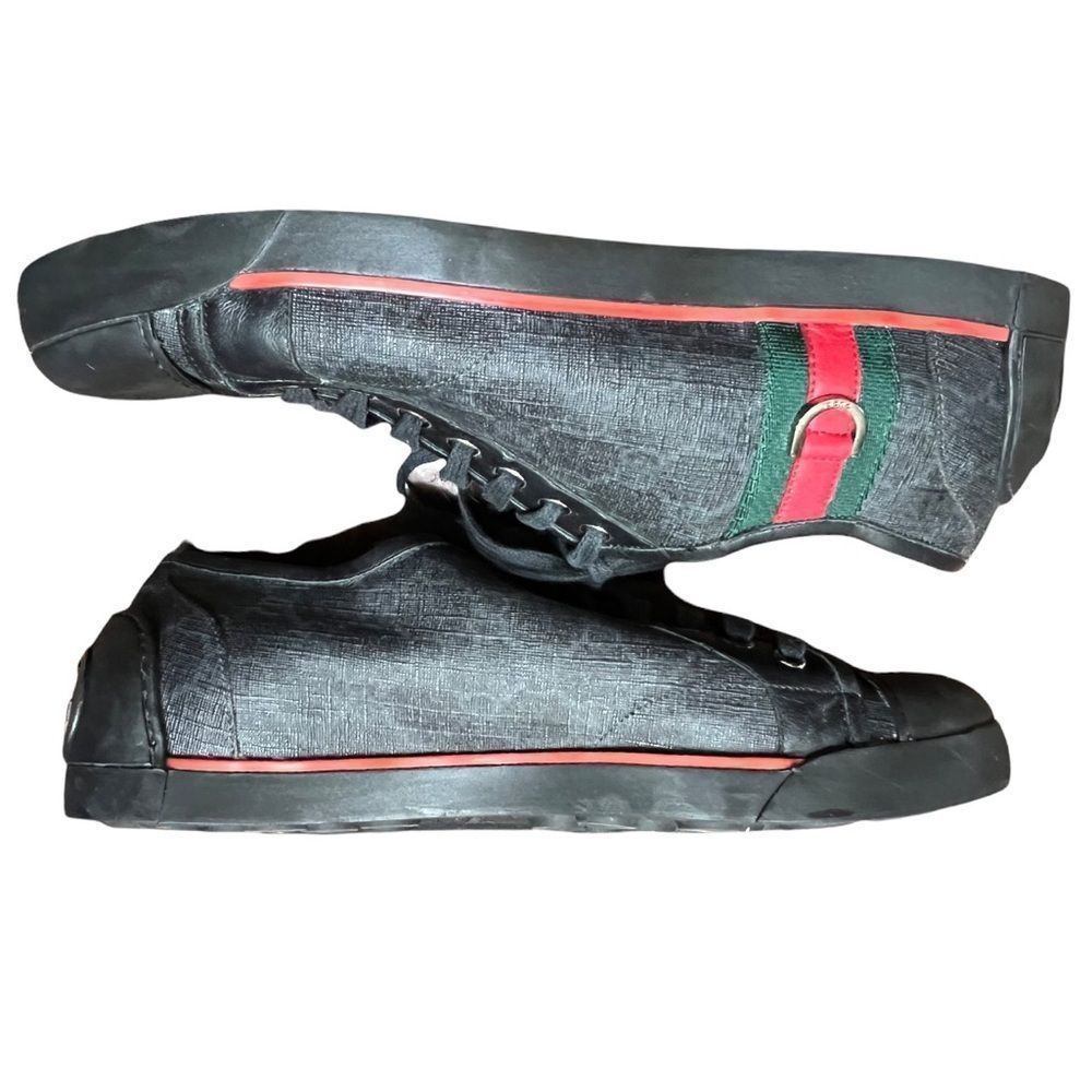 Gucci Men's Black Ace GG Embossed Green Stripe Sneakers Sz 7.5 Size US 9 Gold - Picture 8 of 16